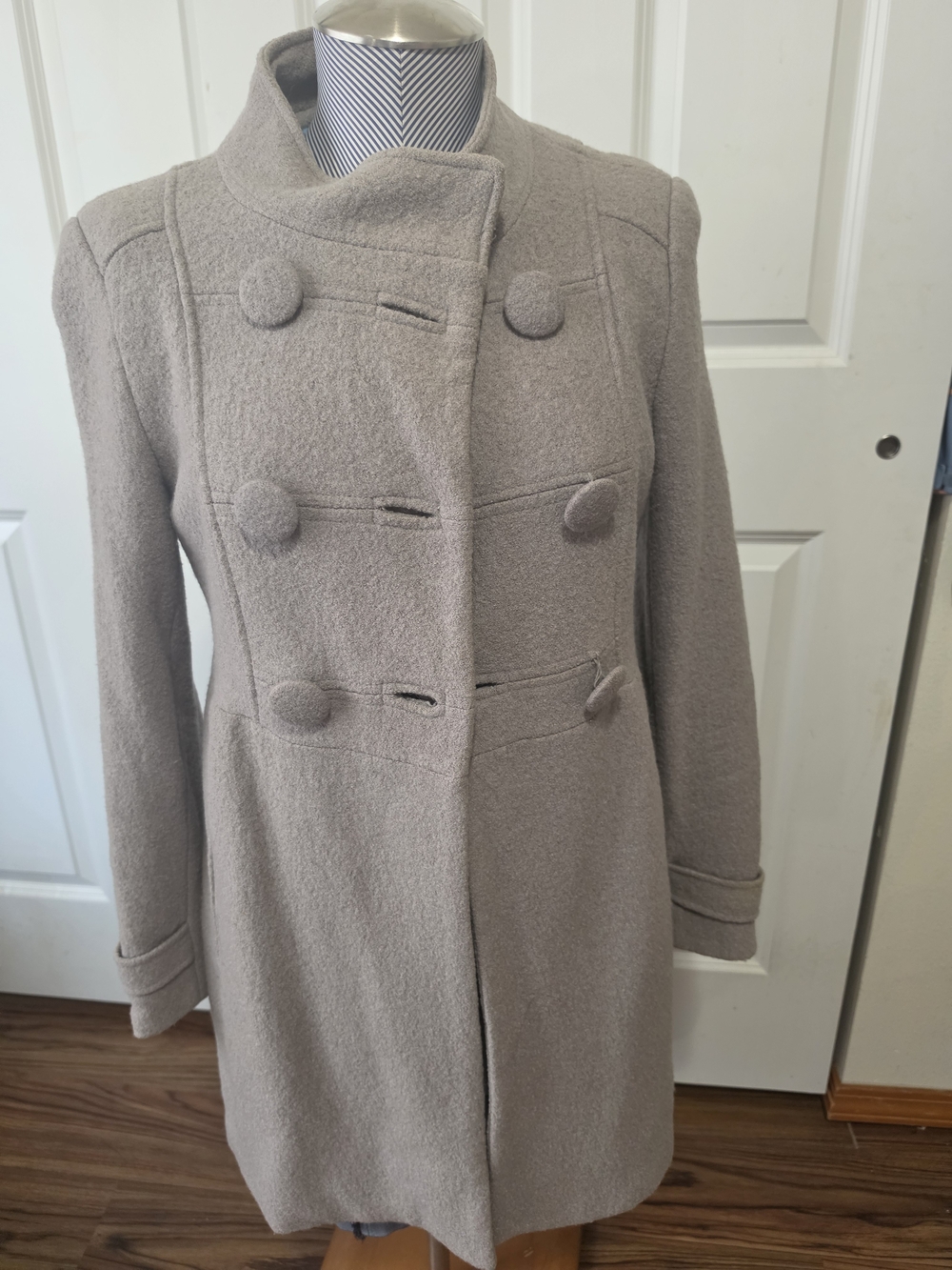 Zara-used Wool-Blend Double-Breasted Peacoat - Taupe